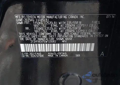 2014 Toyota Rav4 Limited z USA, uszkodzony, nr VIN 2T3YFREV7EW120083